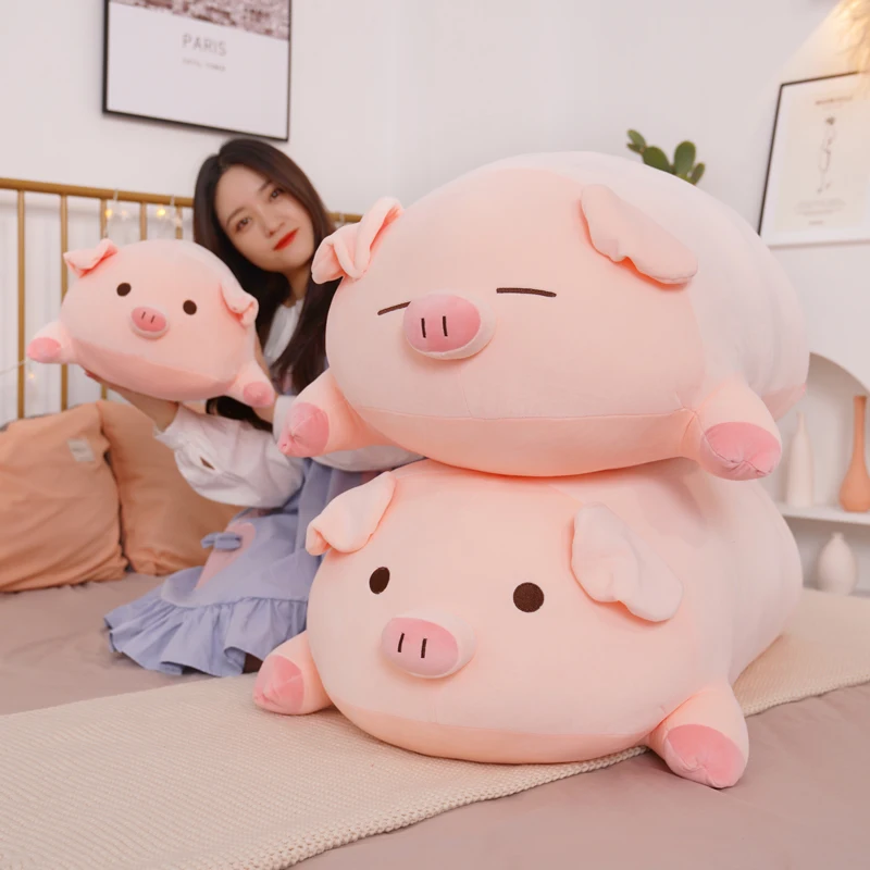

40/50/60/80cm Big Squish Pig Stuffed Doll Lying Plush Piggy Toy Animal Soft Plushie Pillow Cushion Kids Baby Comforting Gift