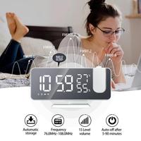 FM Radio LED Digital Smart Alarm Clock Watch Table Electronic Desktop Clocks USB Wake Up Clock with 180° Time Projection Snooze