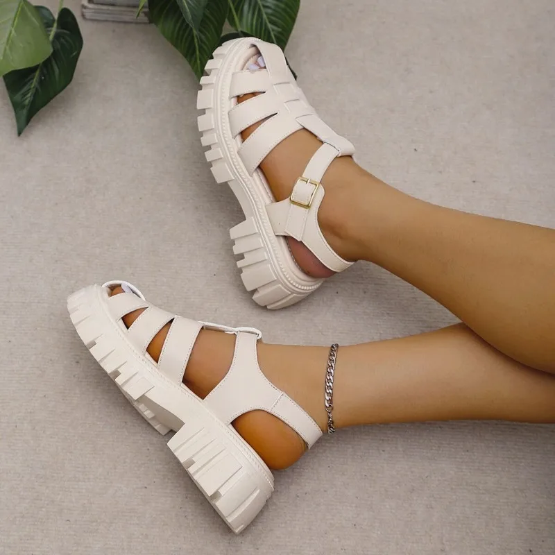 Platform Sandals Women Summer Sponge Cake Bottom Roman Heightening Women Sandals Fashion Outer Wear Women Shoes Leather Sandals