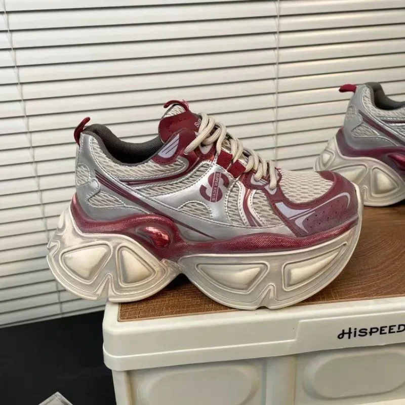 أحذية رياضية نسائية على الموضة 35-40 للتنقل في الفصول الأربعة أحذية كاجوال برباط شبكية قابلة للتنفس أحذية فردية سميكة القاع #3