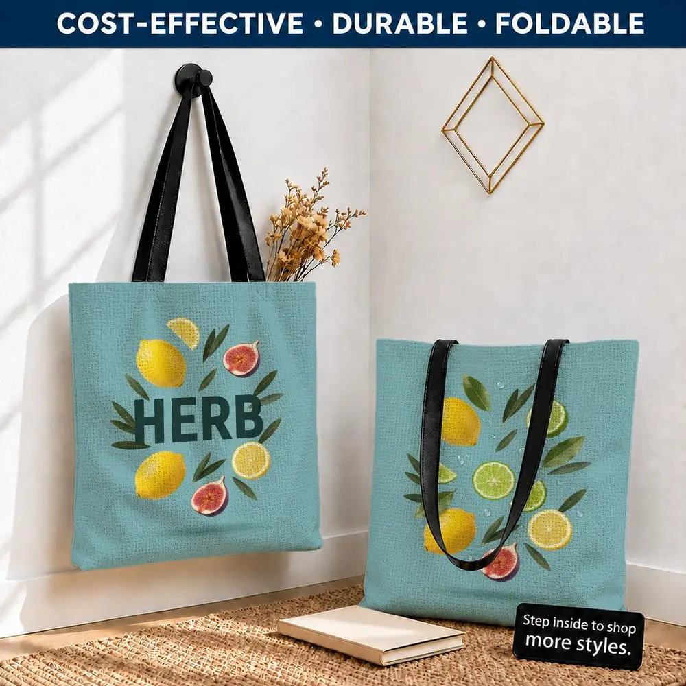 citrus and herbs aesthetic Storage Bags Polyester Canvas Tote Lightweight Foldable Reusable Shopping Bag Shoulder Straps