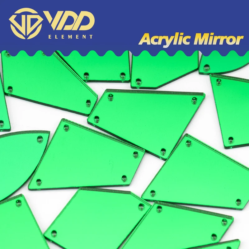 VDD 60/200Pcs Mix Size Green Acrylic Mirror Sewing Rhinestones Sew On DIY Crafts Flat Back Stones For Dress Garment Decorations