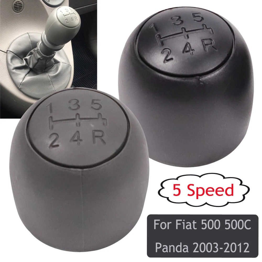 Black Grey 5 Speed Gear Shift Shifter Knob Ball With Leather Gaiter Boot Cover For Fiat 500 500C Panda 2003 2004 2005-2012