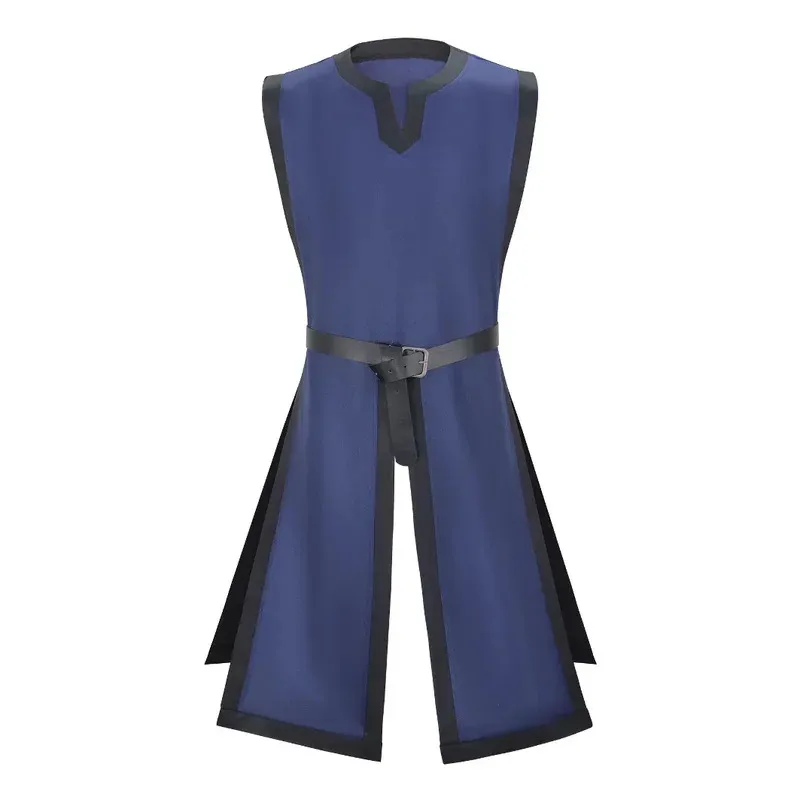 Camisa tipo túnica vikinga Medieval, cuello en V, sin mangas, con cinturón, actuación de Cosplay renacentista, disfraz de fiesta de Halloween, traje de guerreros 5f