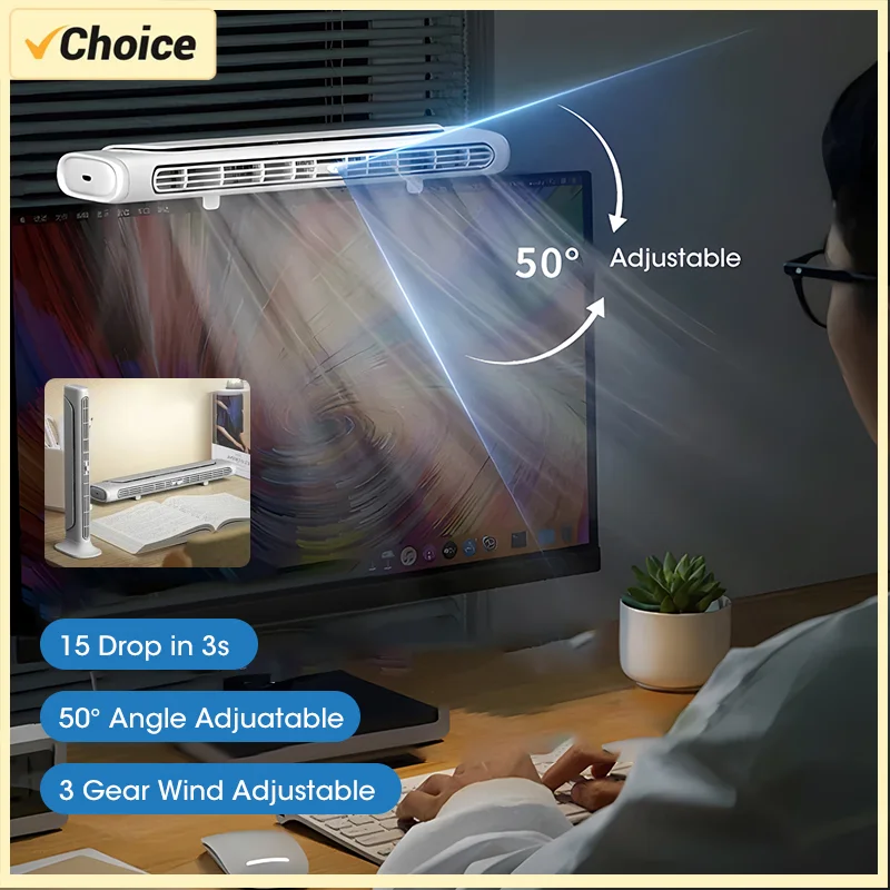 Desktop Electric Fan Hanging Screen Fan Air Conditioner 5000mAh USB Rechargeable  Portable For Home Office Computer