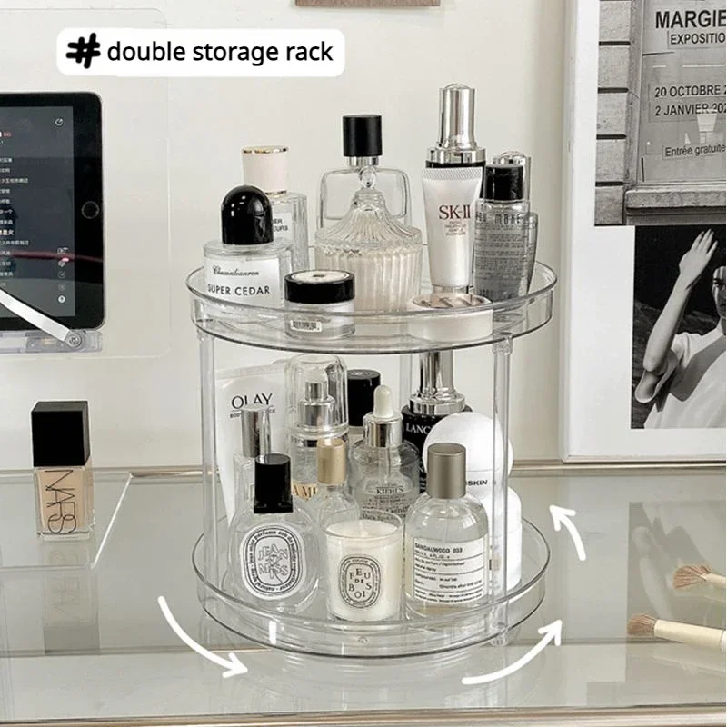 2 Layer Rotating Cosmetic Storage Box Desktop Acrylic Makeup Perfume Skin Care Product Shelf Rack Organizer Box Cosmetics Holder