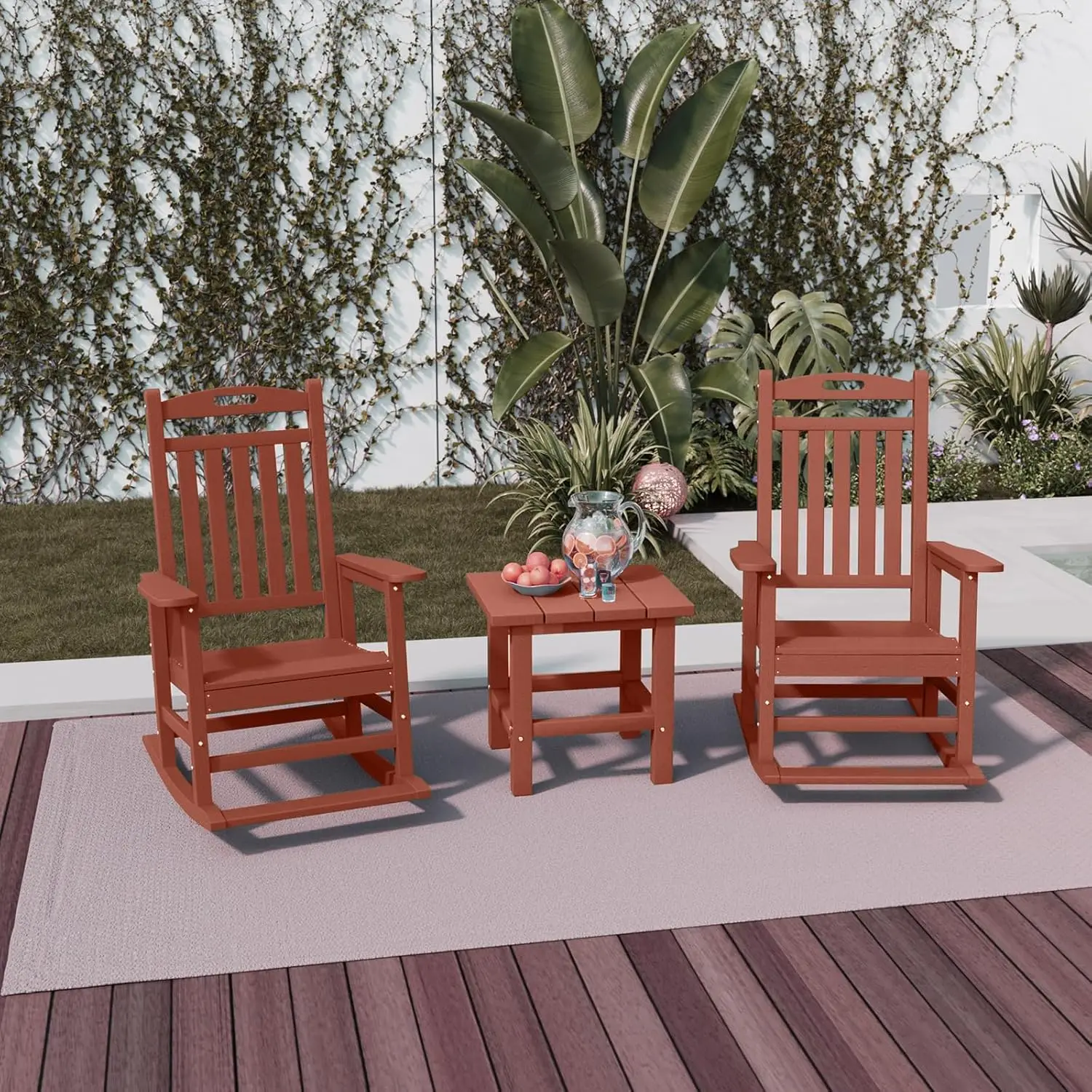 كراسي هزازة خارجية HDPE مناسبة لجميع الأحوال الجوية مع مسند للقدمين للبالغين، تجميع جهد، هزازات فناء الشرفة