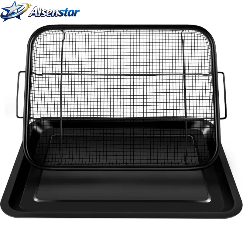 2 in 1 Oven Air Fryer Basket and Tray Oil Frying Baking Pan Non-stick Chips Basket Baking Dish Grill Mesh Kitchen Bakeware Set