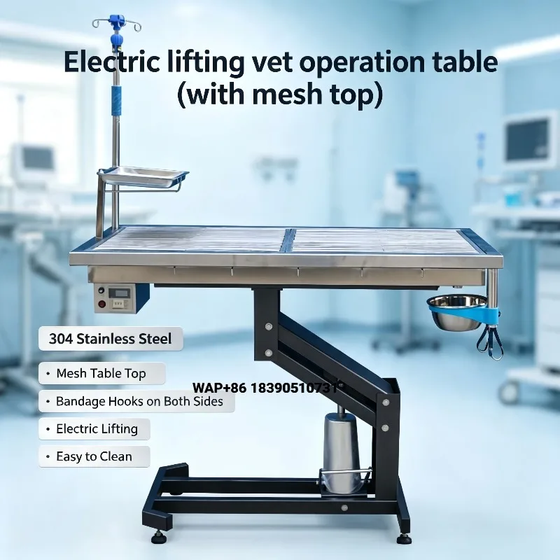 EUR PET Veterinary Equipment Electric Operating Table, Stainless Steel with Remote Control and IV Rack, for Animal Hospitals