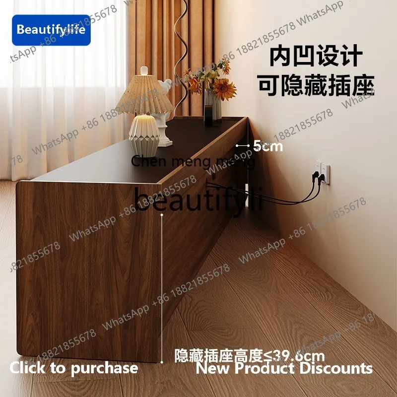 cqy TV cabinet floor solid wood walnut coffee table combination high-grade rock slab TV floor cabinet
