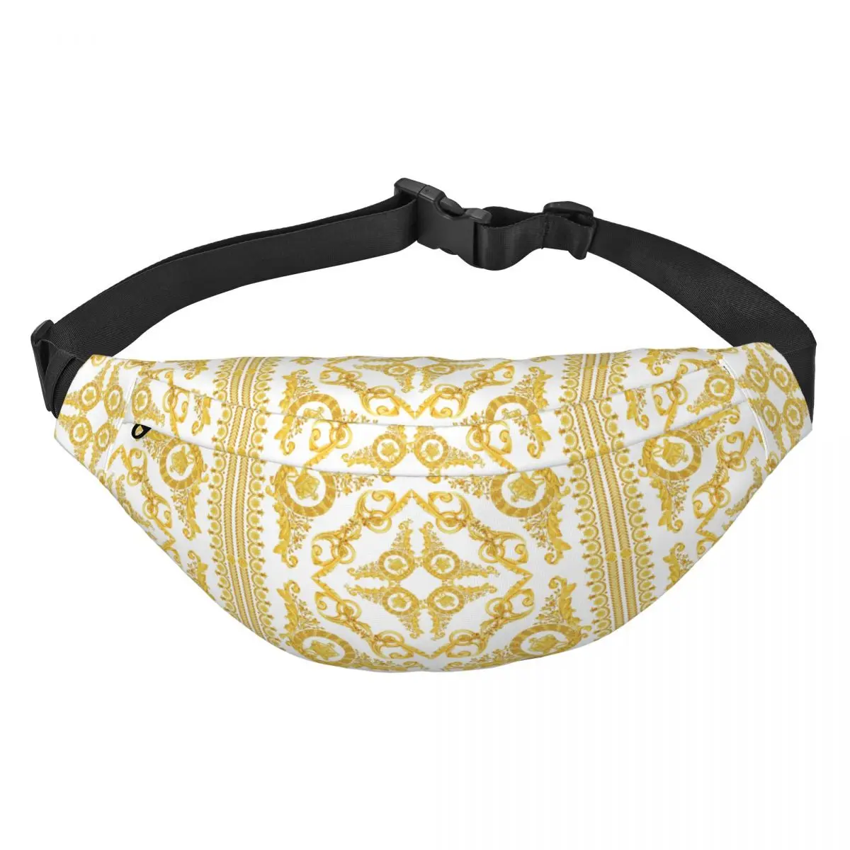 Vintage Baroque Prints Greek Ornament Golden Meander Meandros Fanny Pack Sling Crossbody Waist Bag Camping Phone Money Pouch