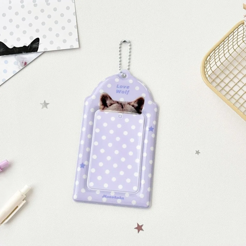 Durable PVC Photocard Holder Animal Ear Print Polka Dot Design Card Protector with Chain Photocard Case