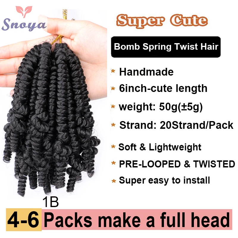 Synthetic Short Bob Pretwisted Spring Twist Crochet Hair 6Inch Passion curly Pre Looped Braids Hair for Black Women&girls