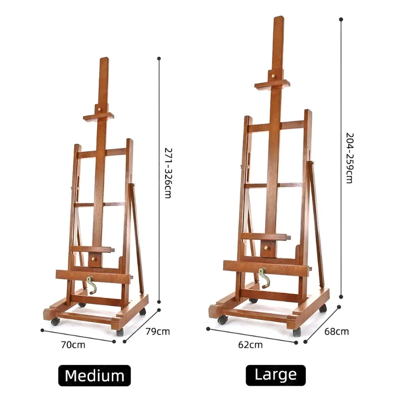 High-quality beech wood artist luxury heavy-duty studio easel with casters and rockers