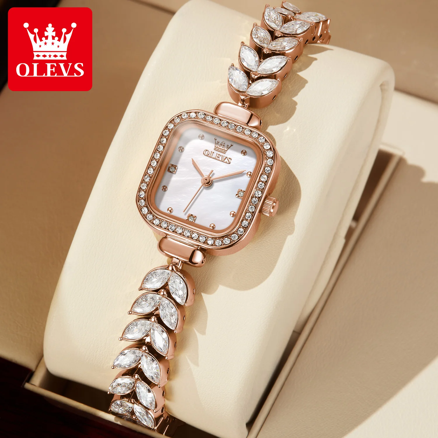 OLEVS 9987 Woman Watch Square Quartz Watch Waterproof Diamond Mermaid Watch Chain Ladies Watches Bracelet Set Genuine Product