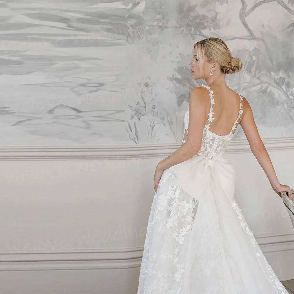Sexy A Line Women's Wedding Dresses Spaghetti Straps Lace Appliques Vestidos De Novias De Boda Customized Bride Gowns Vestidos