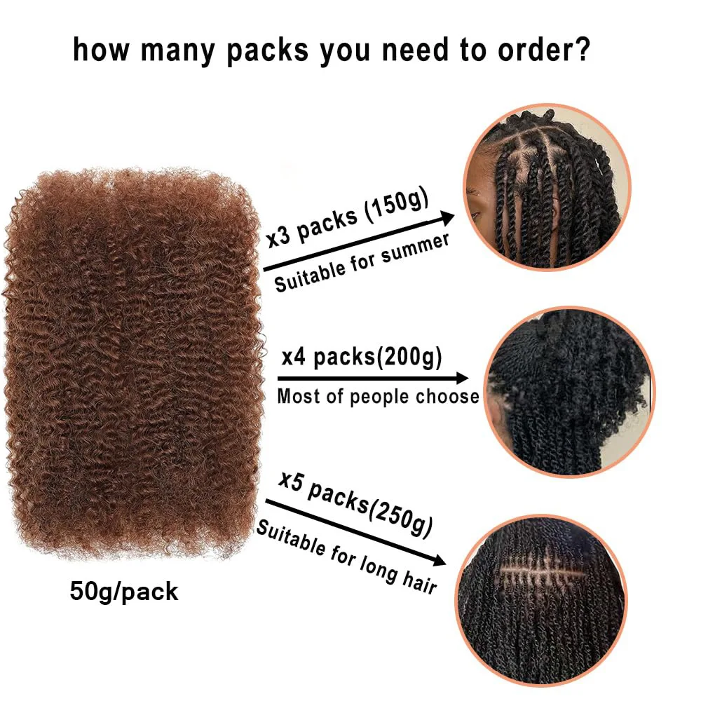 30g/50g #4 Brown 4C Afro Kinky Bulk Human Hair Extensions No Weft Brazilian Remy Bulk For Locs Micro Twist Braiding Hair