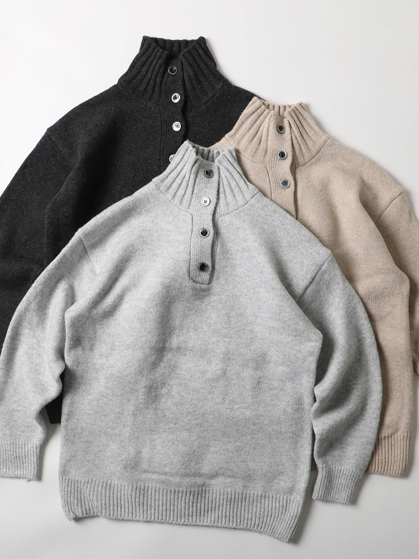 

Мужской свитер свободного кроя из шерстяной смеси с высоким воротником на пуговицах, повседневный, теплый, с длинными рукавами, для поездок на работу