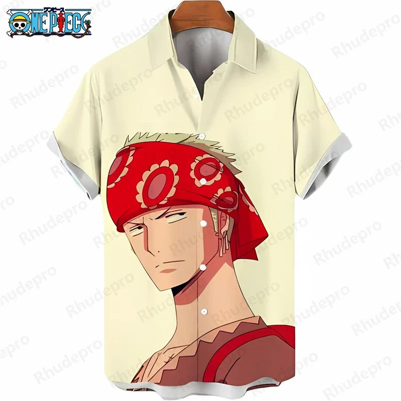 Sommerliches Herren-Freizeithemd mit Anime-Motiven für Kinder, One Piece Hawaii-Hemd mit Allover-Print, lockeres Kurzarm-Tropenurlaubshemd