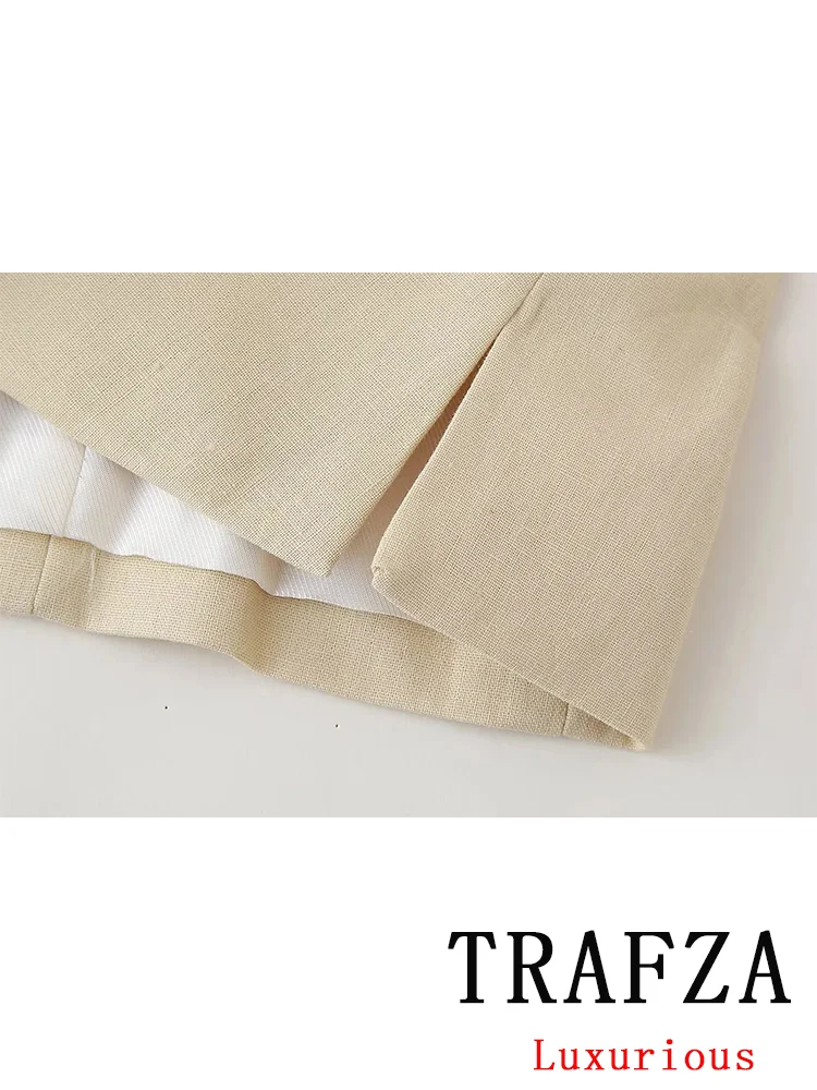 TRAFZA-Terno de escritório monocromático feminino, arco vintage, colete com decote em v, zíper reto, calças soltas, moda nova, moda de verão, 2022