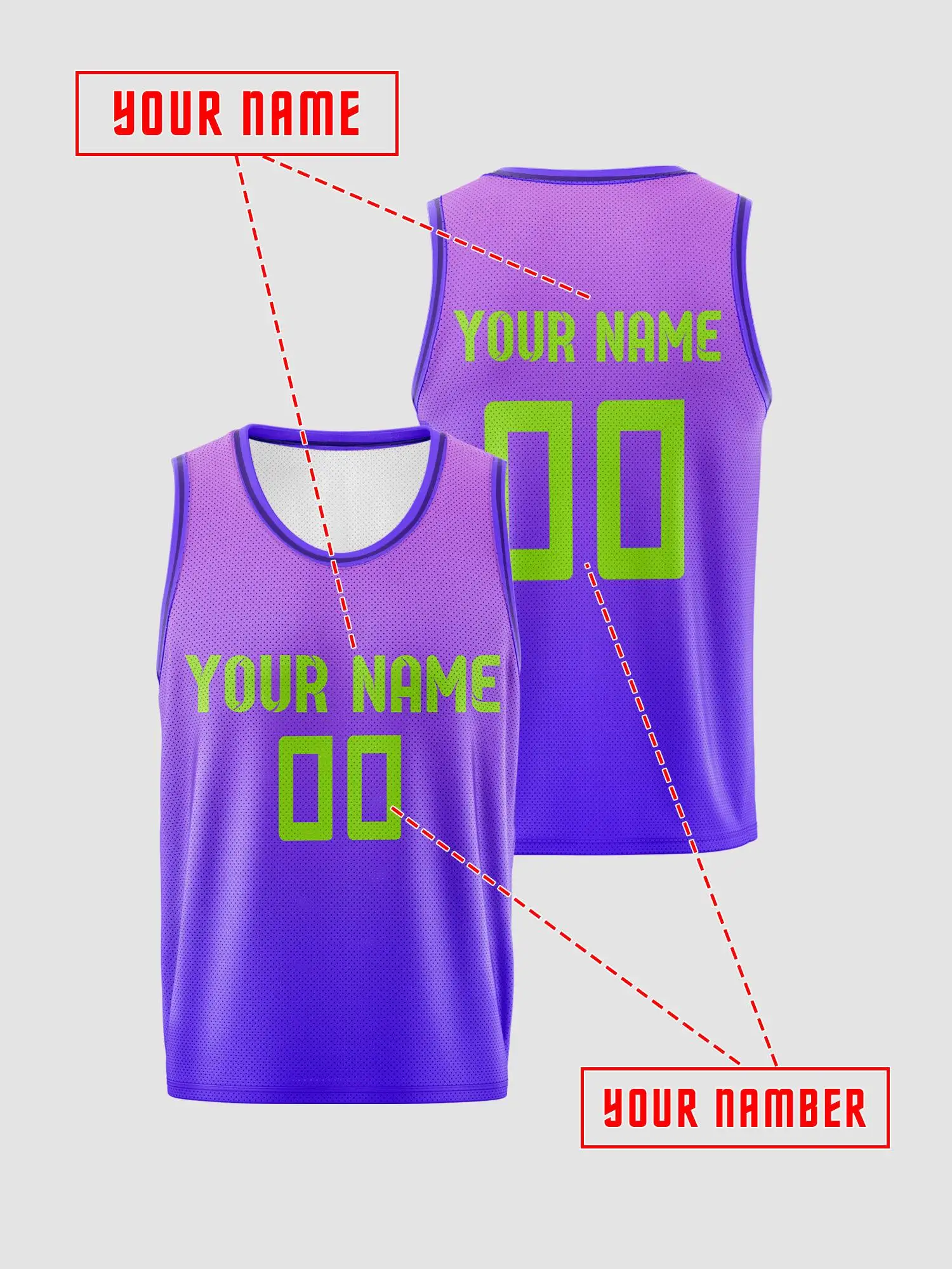 Purple Custom Basketball Jersey with Purple Trim, Print Name & Number, Breathable Quick‑Dry for Kids Adults