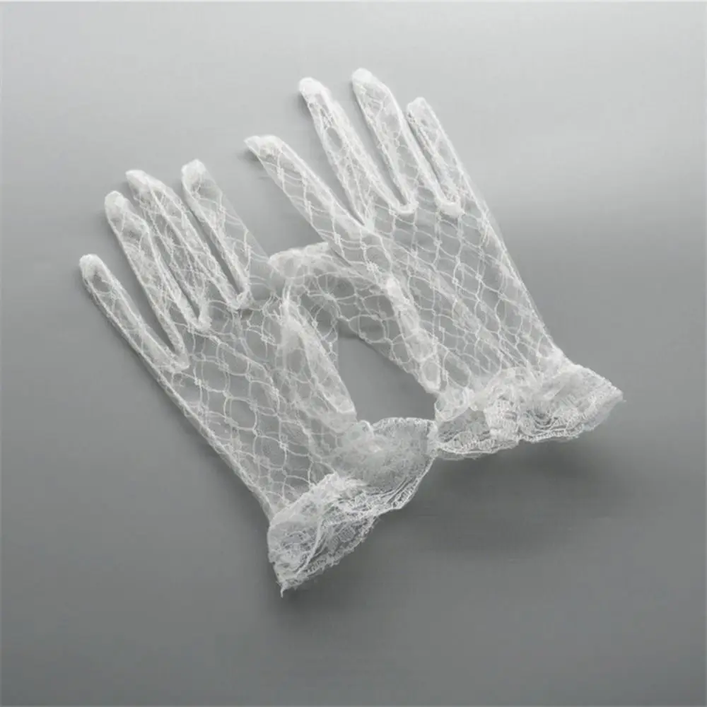 

Elastic Cosplay Dress Accessories Banquet Short Autumn Thin Mittens Bridal Mesh Gloves Wedding Lace Gloves