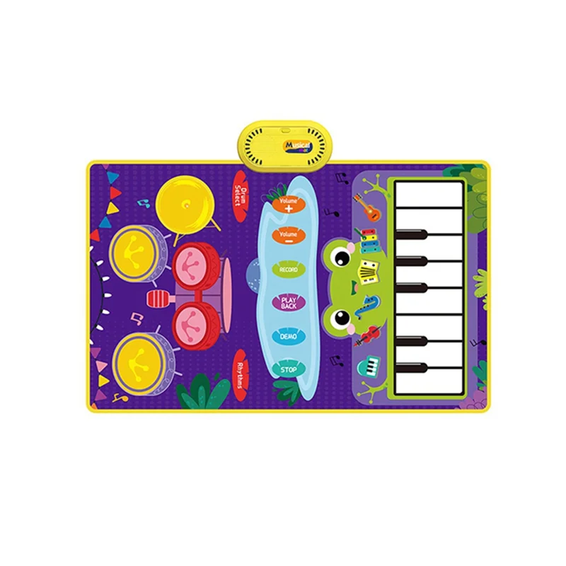 2-In-1 , Toddler Piano Keyboard and Drum Floor Mat with Sticks, Early Music Learning Sensory Toys for Ages 1-3