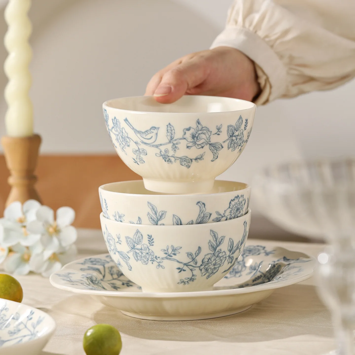 HYS retro ceramic tableware set household housewarming gift box plate soup bowl noodles bowl rice bowl set 4