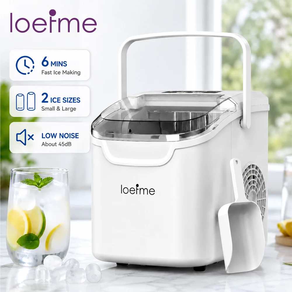 LOEFME Tragbarer Tisch-Eiswürfelbereiter, 8 Eiswürfel in 6 Minuten, Selbstreinigend, Kompakte Eismaschine für Zuhause, Bar, Büro