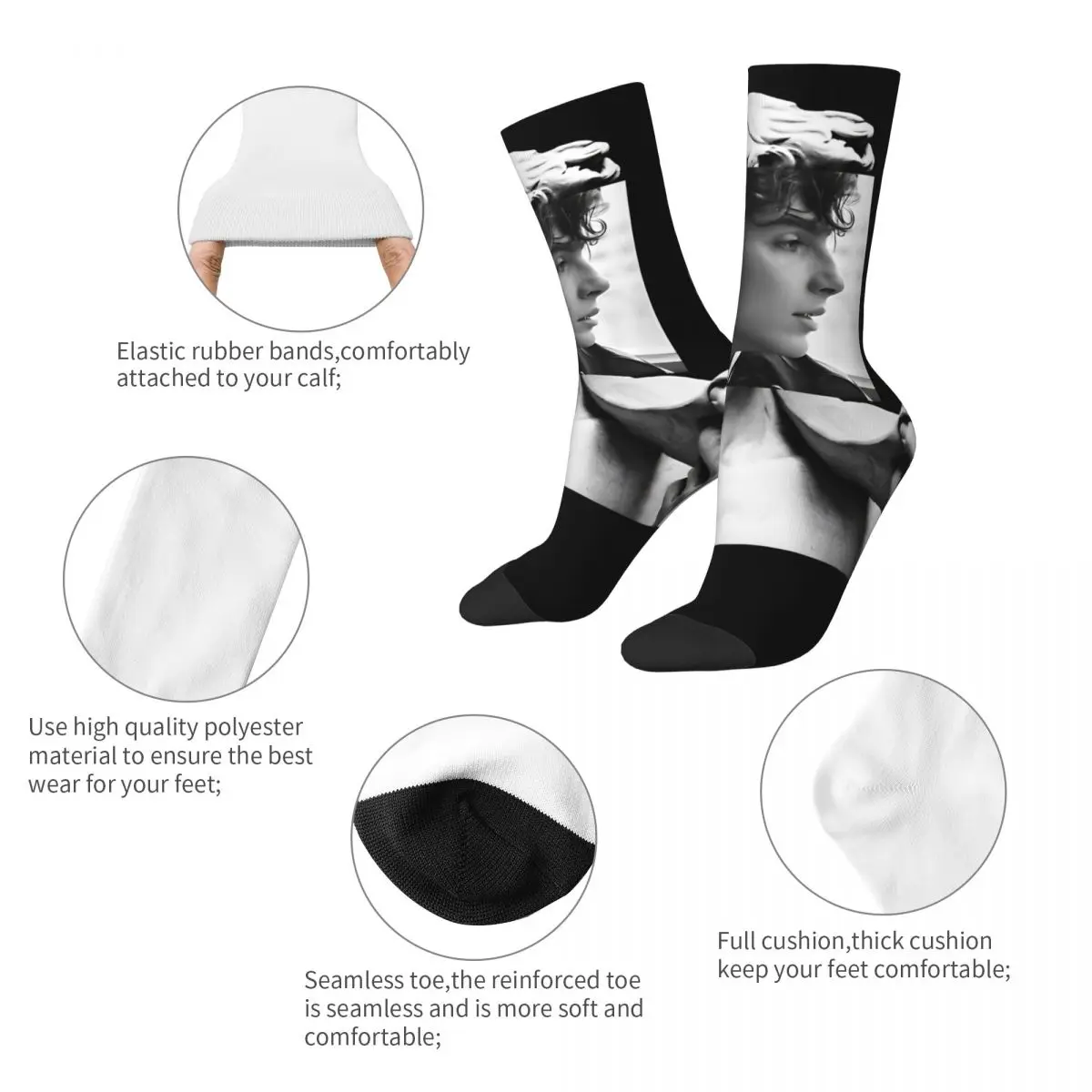 New Men's Socks Harajuku Blach White Statut David San Timothee Chalamet Sock Sport Women's Socks Spring Summer Autumn Winter