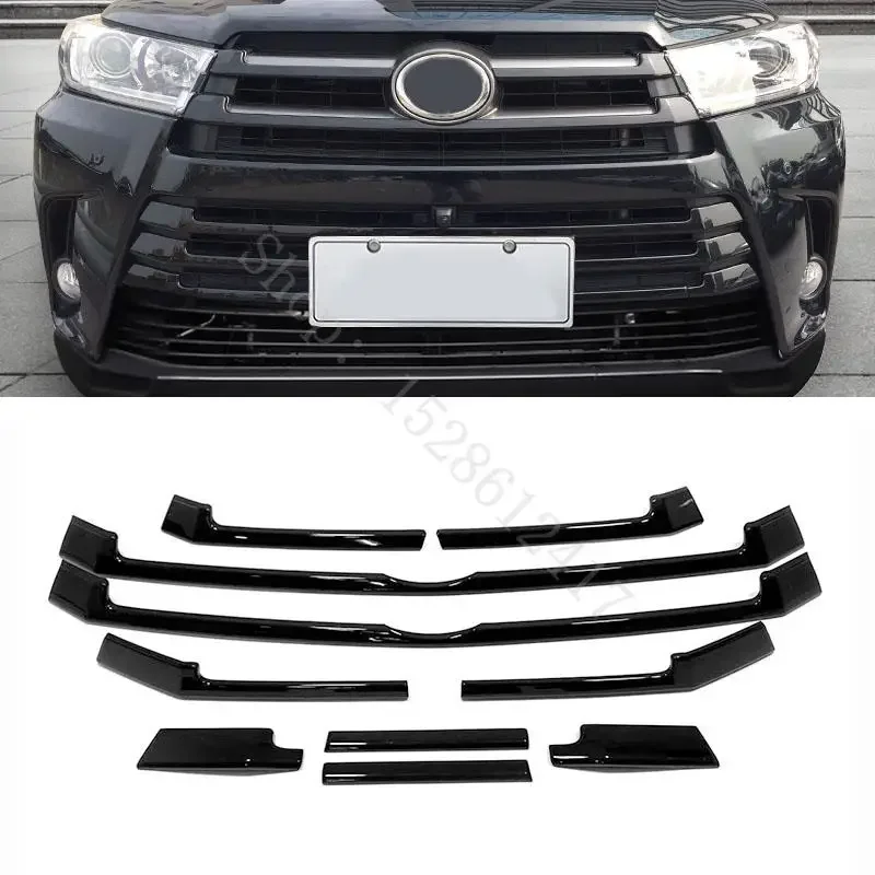 

Cool black!Front Racing Grills Bumper Mesh Grille Around Trim Cover 10pcs For Toyota Highlander 2018-2022 car accessories