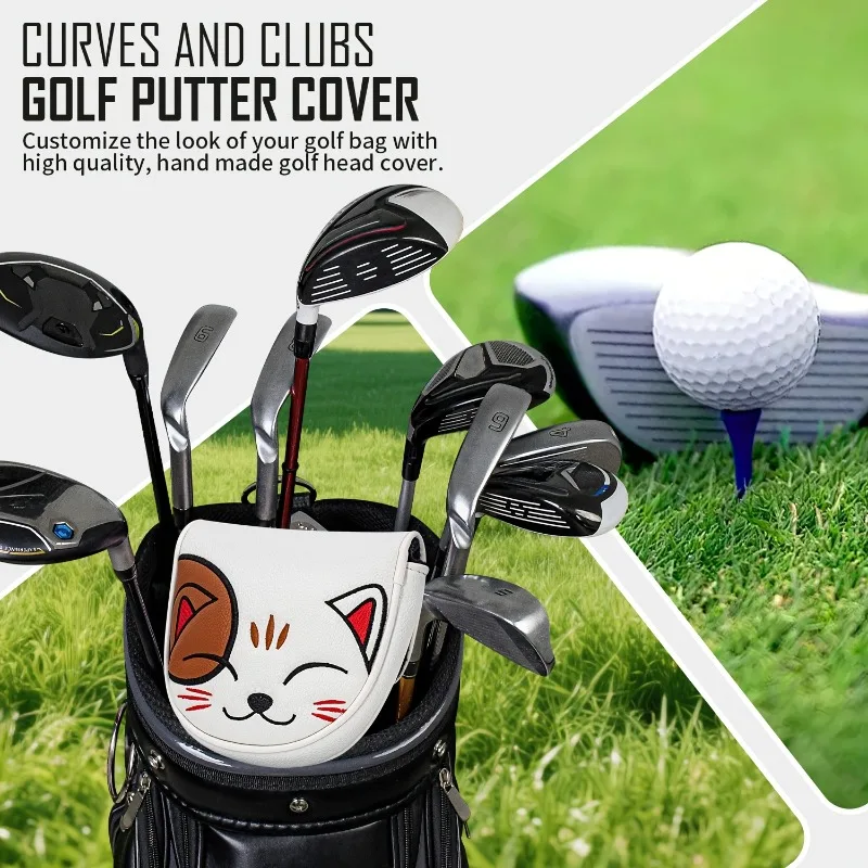 Penutup Kepala Golf Pusher - Maneki Neko (Keberuntungan) Pelindung Klub, Bahan PU, Pusher Setengah Bulat, Tahan Lama