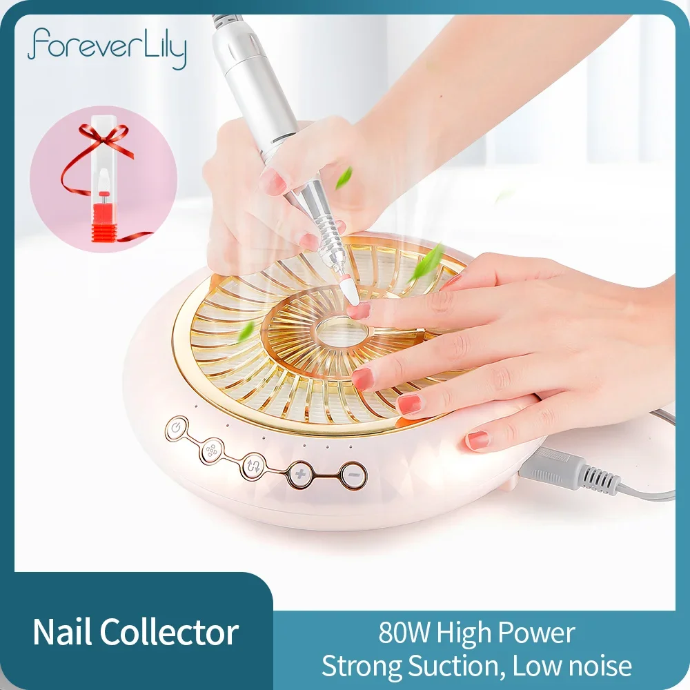 80w Professional Nail Dust Collector Strong Suction Manicure Nail Vacuum Cleaner Extractor Fan with Nail Drill Pen Filter