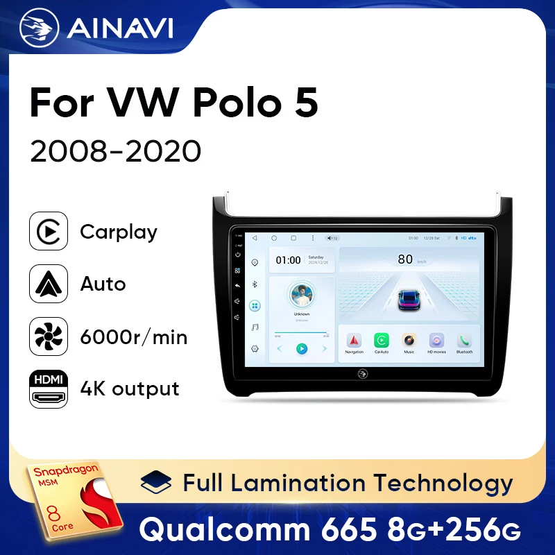 

Ainavi 2Din Android 13 мультимедийный плеер для VW Volkswagen POLO 5 Седан 2008-2020 Автомагнитола Carplay Стерео GPS-навигация без DVD
