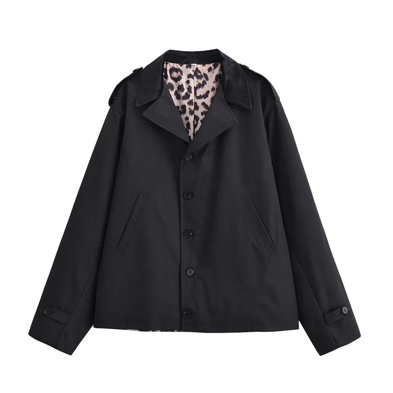

Women's Jacket New Fall 2025 Black Long Sleeve Spliced Short Trench Coat Jacket Casual Fashion Personality Versatile