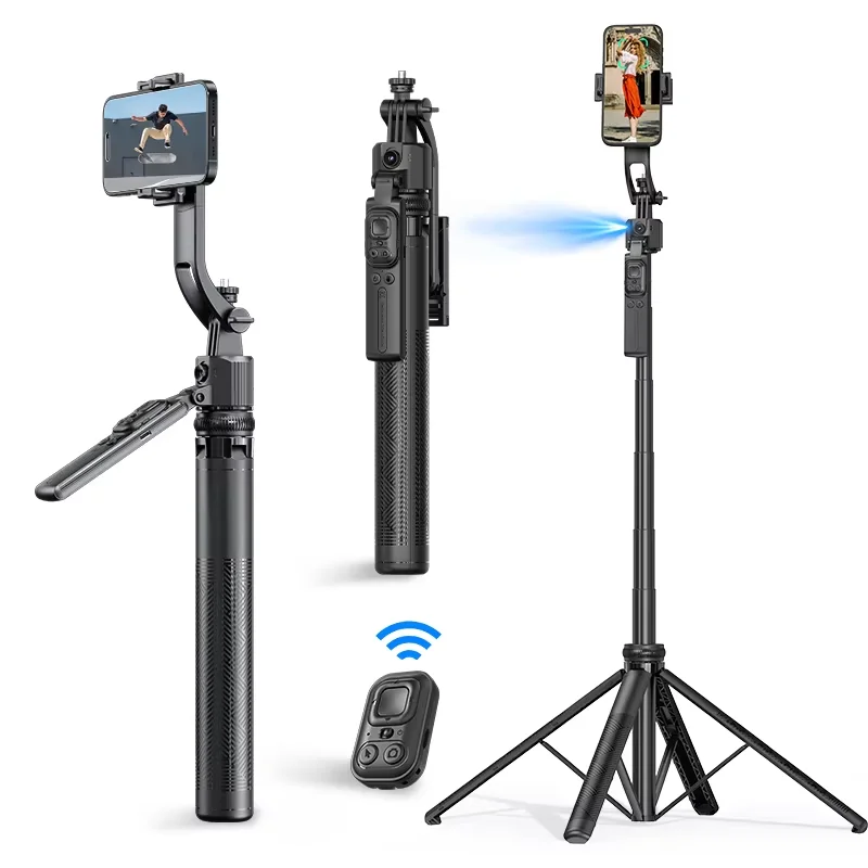 axnen-フェイストラッキングジンバル自撮り棒三脚電話ホルダー拡張可能なクワドラポッド-1-4-インチネジスマートフォンカメラ用リモコン付き
