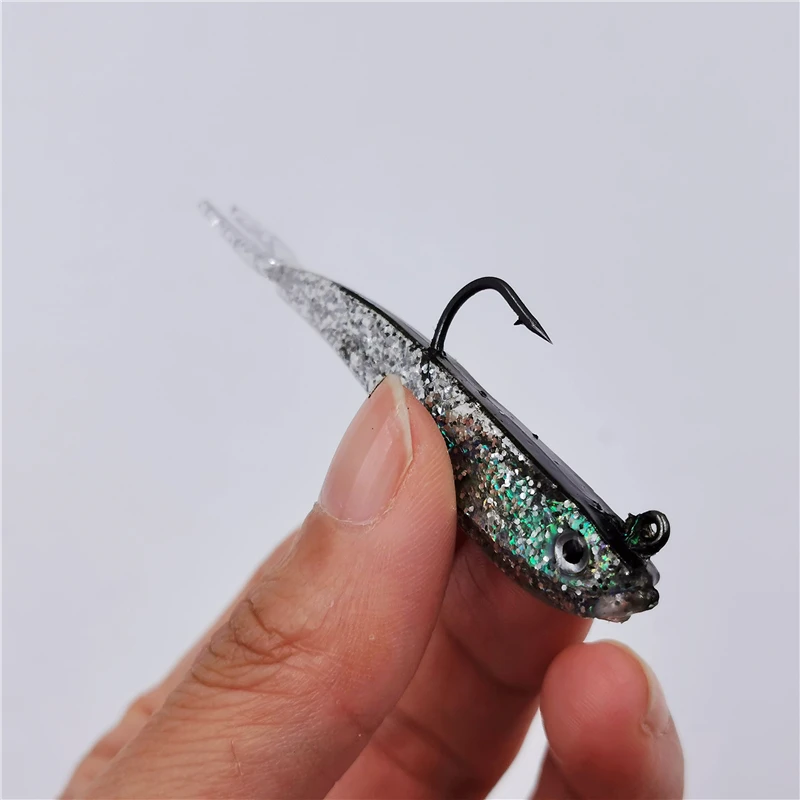 1pcs 75mm Fishing Silicone Soft Bait With Jig Hook Artificial Lure Saltwater Freshwater Fishing wobbler suspending Lure