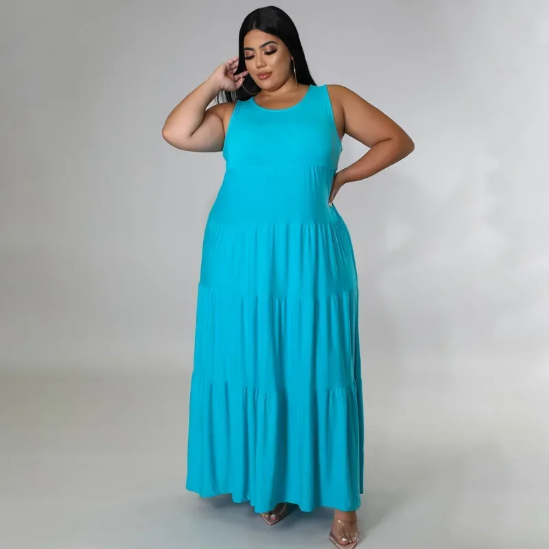 KEXU Elegant Plus Size Women Casual Loose Maxi Long Dresses  Summer Fashion Soild Streetwear T-shirt Style Dress Vestidos