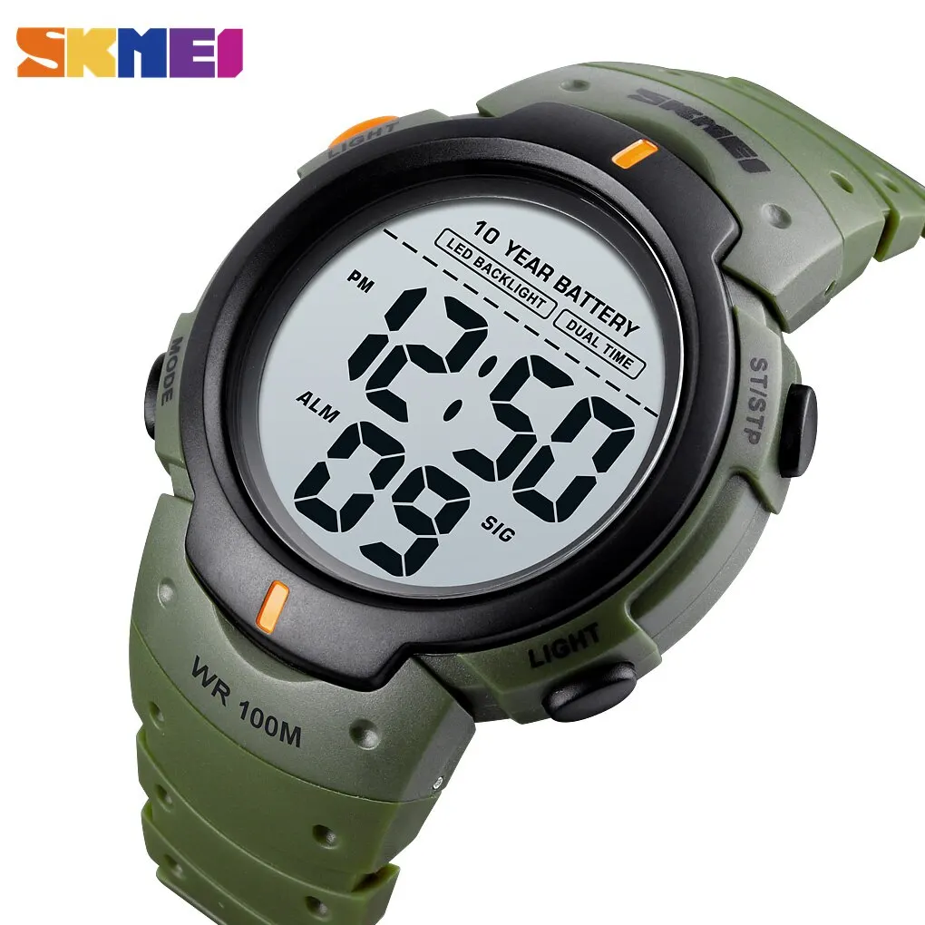 Skmei-Montre de sport numérique à affichage lumineux LED pour homme, DNono, montre-bracelet étanche, 10bar, autonomie de la batterie de 10 ans, alarme, date, horloge