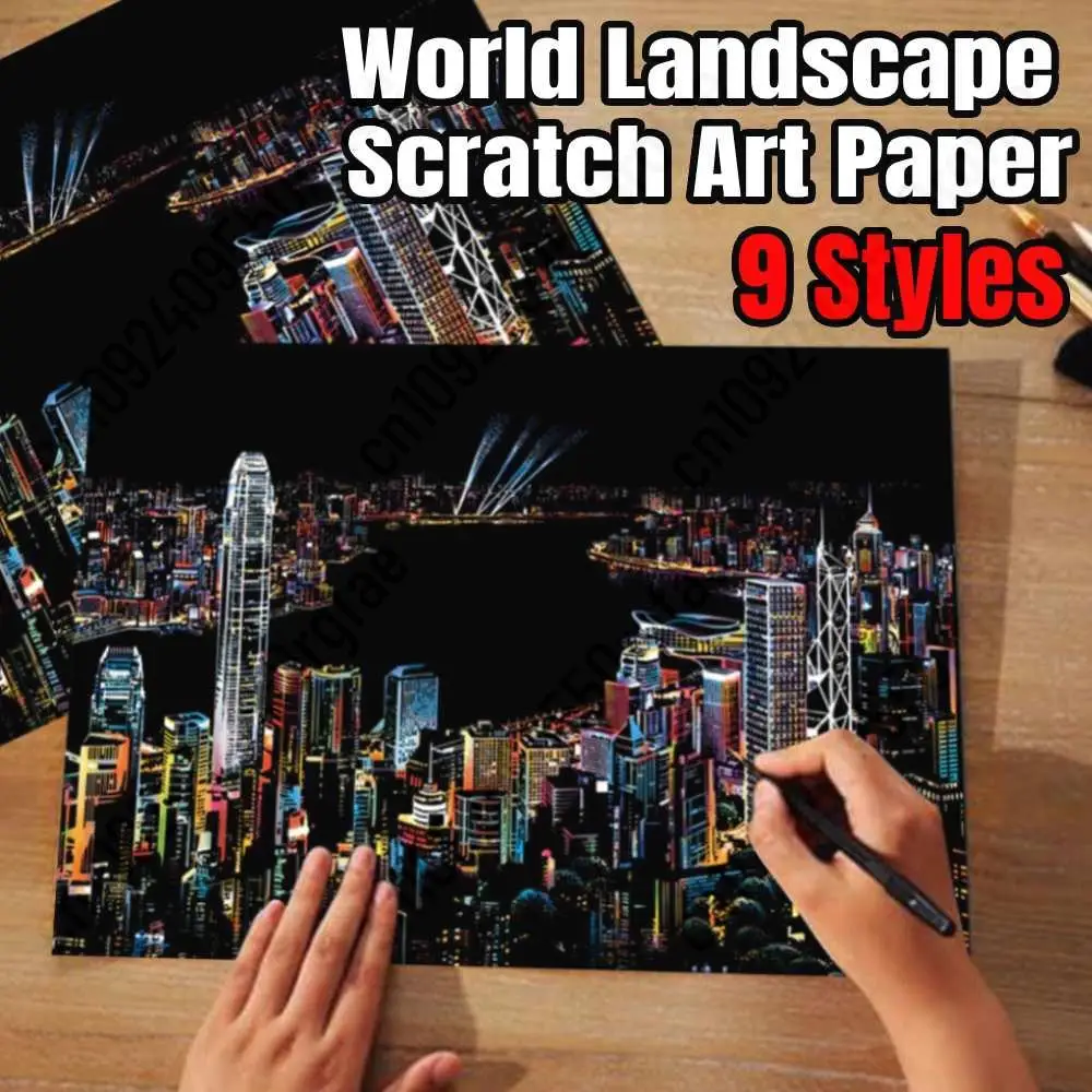 ماجيك قوس قزح اللون خدش الفن اللوحة ورقة بطاقة عدة المشهد العالمي لوحة الرسم للأطفال DIY ألعاب تعليمية هدايا السنة الجديدة #1