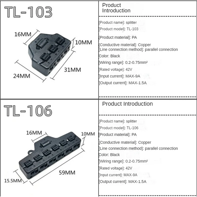 6-Port-Schnellspalter, Out Line Splitter, Quick Connect Out Line Splitter, Beleuchtung, LED-Streifen, Modellbeleuchtung, Eisenbahn-Layout