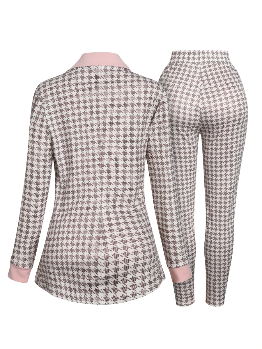 5XL LW Plus Size marynarka w Houndstooth zestaw spodni damskie spodnie bluzki spodnie ołówkowe dwuczęściowe biurowe damskie stroje wiosenne