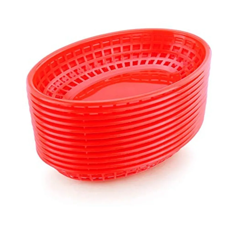 

44164 Fast Food Baskets, 9.25 x 6 inch Oval, Set of 12, Red