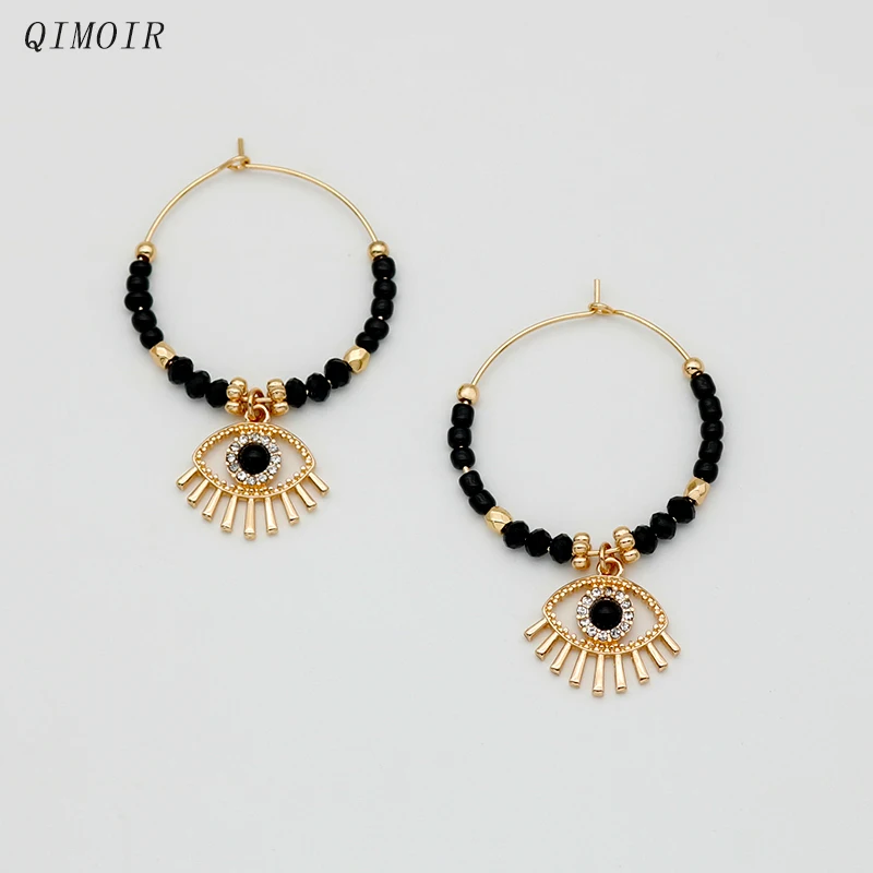 Black Evil Eye Hoop Earrings For Women Round Circle Glass Seed Beads Dangle Jewelry Vintage Design New Styles Gifts Party C1108