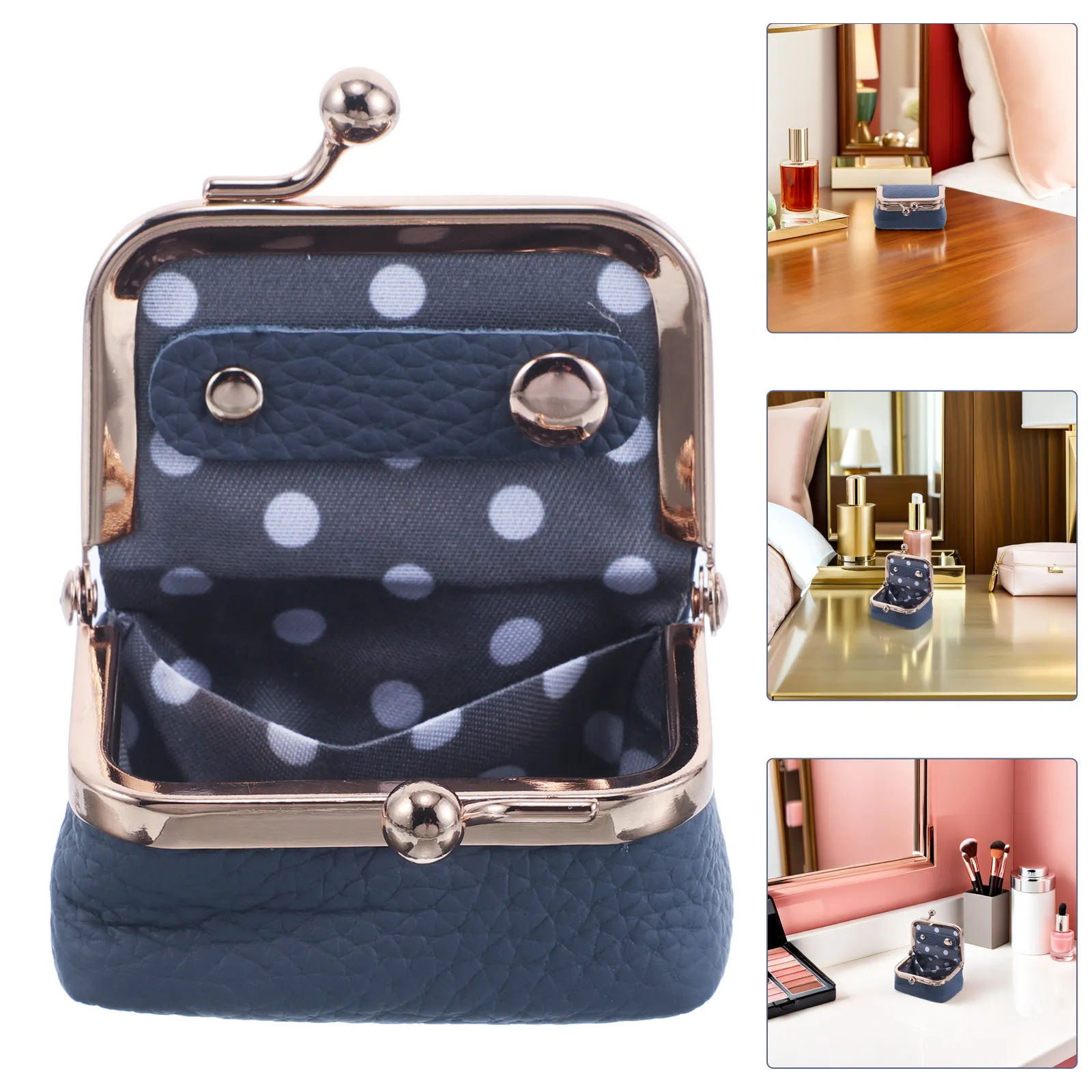 

Винтажная мини-шкатулка для украшений с защелкой, синяя дорожная коробочка, портативный органайзер для ожерелий, серег и браслетов, маленькая шкатулка для хранения украшений