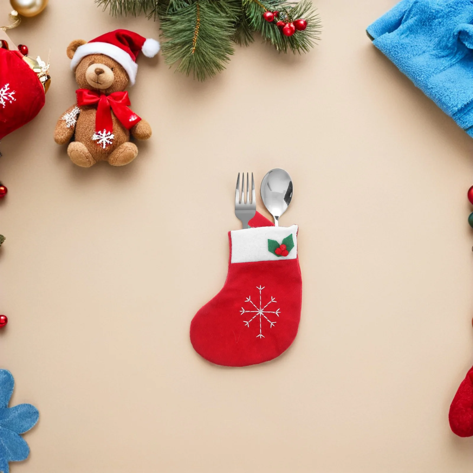 

12Pcs Christmas Stocking Silverware Holders Embroidered Snowflake Mini Socks Cutlery Bags for Holiday Table Centerpieces Party