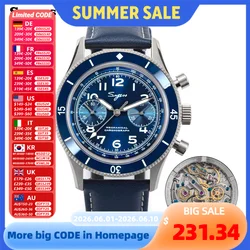 Sugess Watch 1963 Men Watches ST1901 Chronograph Luminous Mechanical Wristwatches Waterproof Crystal Sapphire Italian Leather