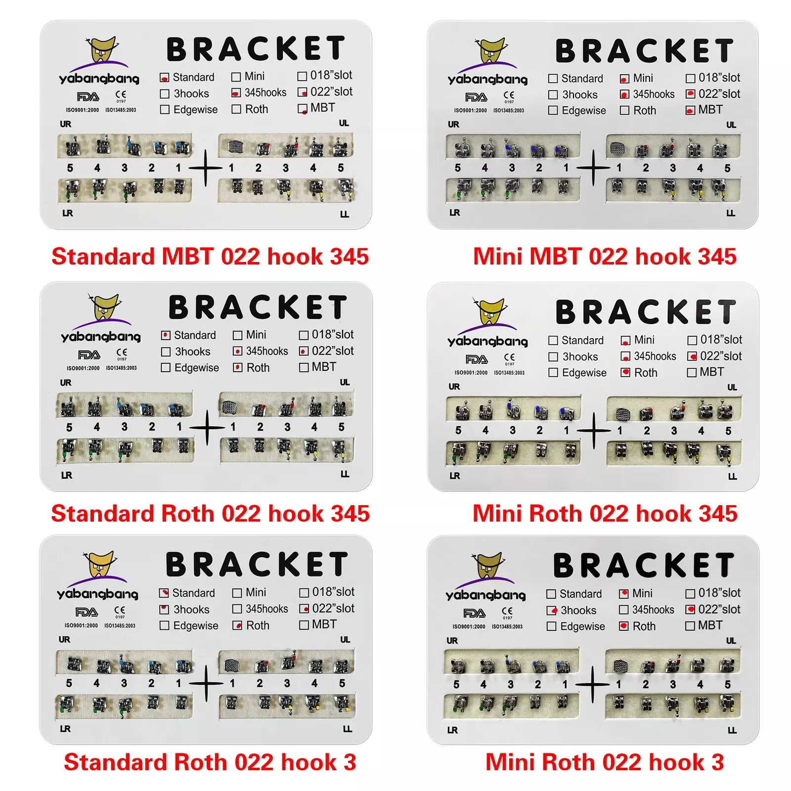 Dental Orthodontic Brackets Braces Mini/Standard Roth/MBT 3-4-5/3 Hooks YBB