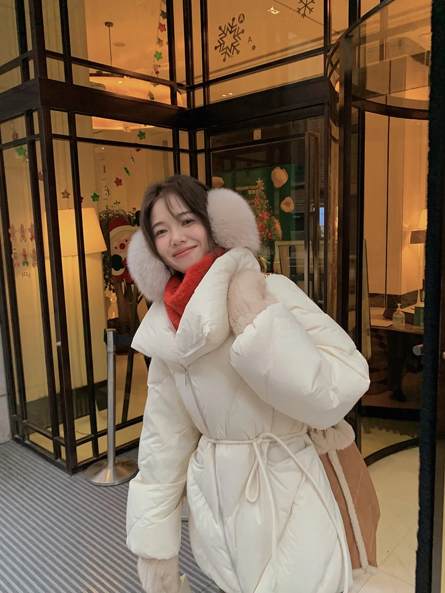 

Утепленное белое пуховое пальто MUKOK Lazy Sle Large Quilted Coat для женщин, зимнее прогулочное пальто