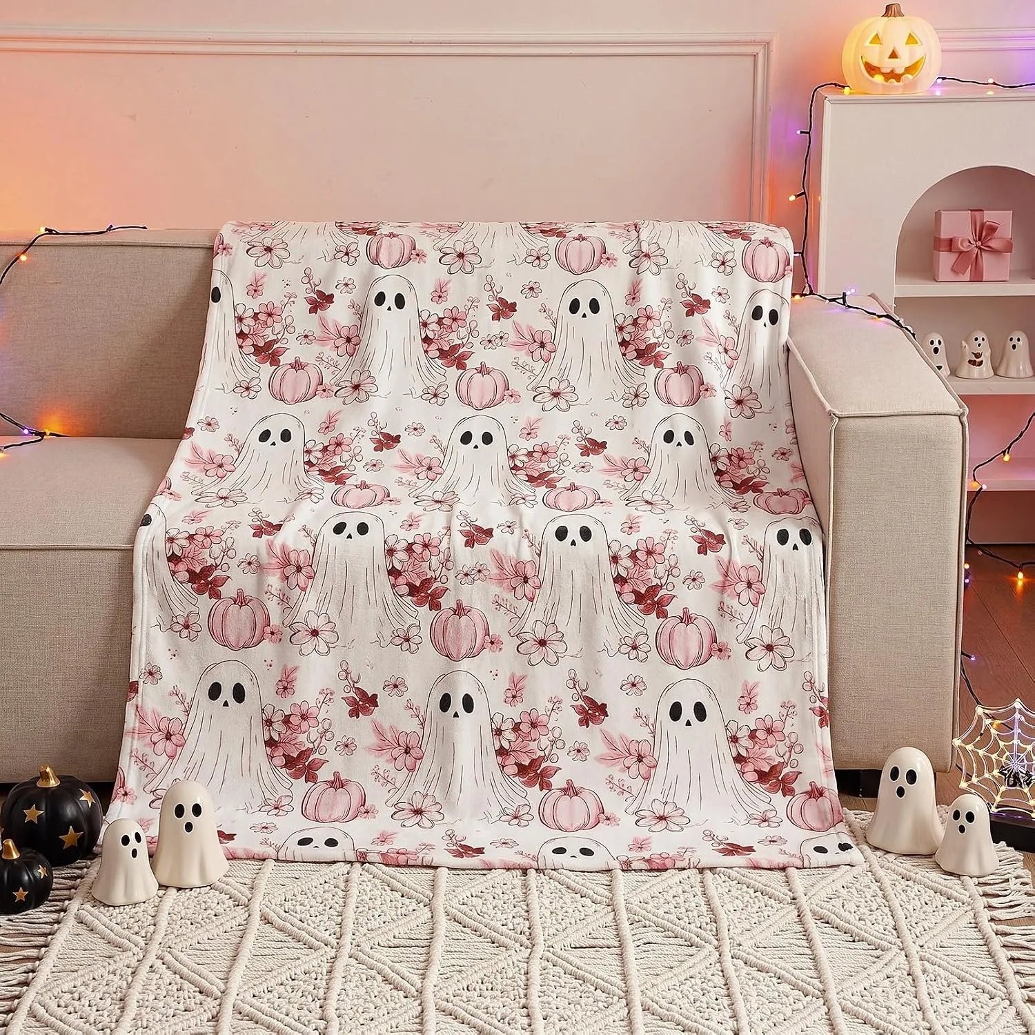 1pc Cute ghost pumkin skull bat blanket gift halloween x-mas flannel Blankets for girls boys festival deco gifts four season use